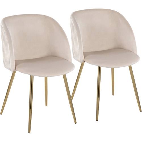 Fran Dining Chair in Pleated White Velvet & Gold Metal (Set of 2)